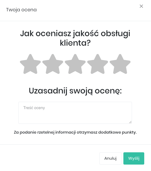 Zrzut ekranu prezentujący formularz oceny klienta