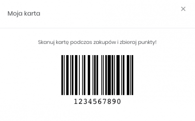 Zrzut ekranu prezentujący kod kreskowy stanowiący wirtualną kartę klienta