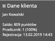 Zrzut ekranu prezentujący aktualne saldo klienta
