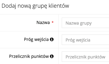 Zrzut ekranu prezentujący formularz dodawania grupy klientów