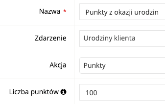 Zrzut ekranu prezentujący formularz punktów za premiowane aktywności