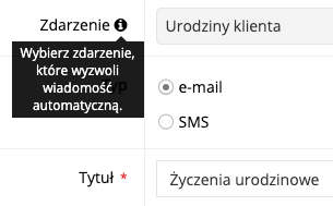 Zrzut ekranu prezentujący konfigurację automatycznej wiadomości e-mail z okazji urodzin klienta