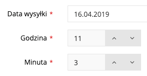 Zrzut ekranu prezentujący formularz ustawień dnia i godziny wysyłki wiadomości e-mail