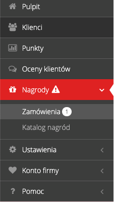 Zrzut ekranu prezentujący powiadomienie o nowym zamówieniu nagrody