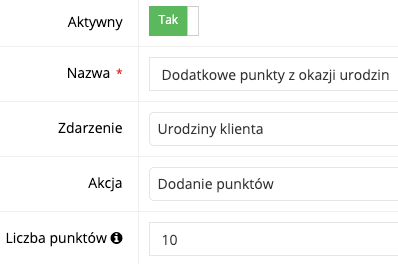 Zrzut ekranu prezentujący formularz konfigurowania scenariusza.