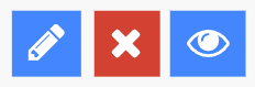 Grafika przedstawiająca przyciski akcji: niebieski z ikoną długopisu do edycji nagrody, czerwony z białym znakiem X do usuwania nagrody oraz niebieski z grafiką oka do podglądu listy kodów.