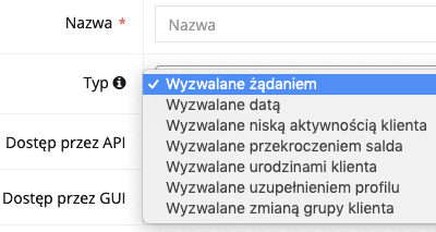 Zrzut ekranu prezentujący zdarzenia własne, które można wykorzystać w scenariuszach.