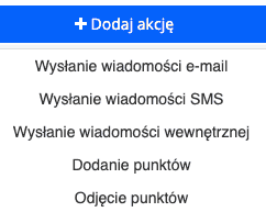 Zrzut ekranu prezentujący akcje, które można wykorzystać w scenariuszach.