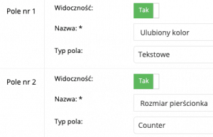 Zrzut ekranu prezentujący formularz zarządzania polami dodatkowymi.
