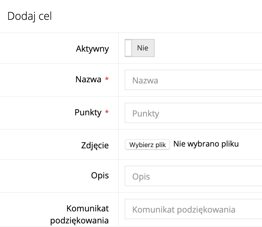 Formularz dodawania celu grupowego