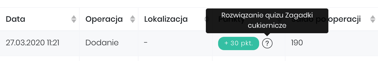 Punkty za rozwiązanie quizu