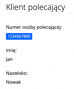 Informacja o kliencie polecającym