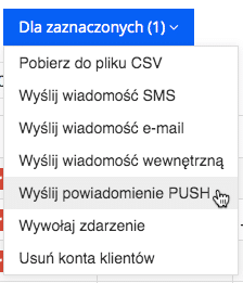 Grafika przedstawiająca masowe działania na większej liczbie klientów, w tym wysyłanie powiadomień PUSH w aplikacji Loyalty Starter, służącej do obsługi programów lojalnościowych.