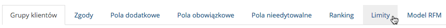 Grafika przedstawiająca zakładkę "Limity" w aplikacji Loyalty Starter do obsługi programów lojalnościowych.