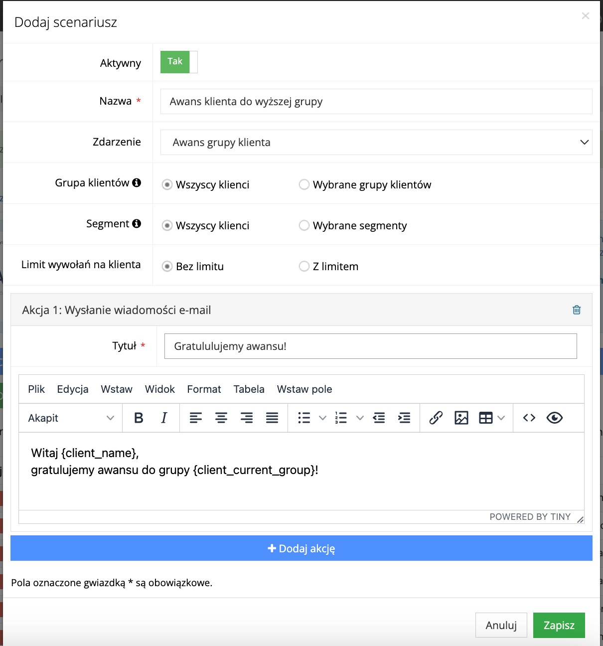 Grupy klientów scenariusze marketing automation Loyalty Starter