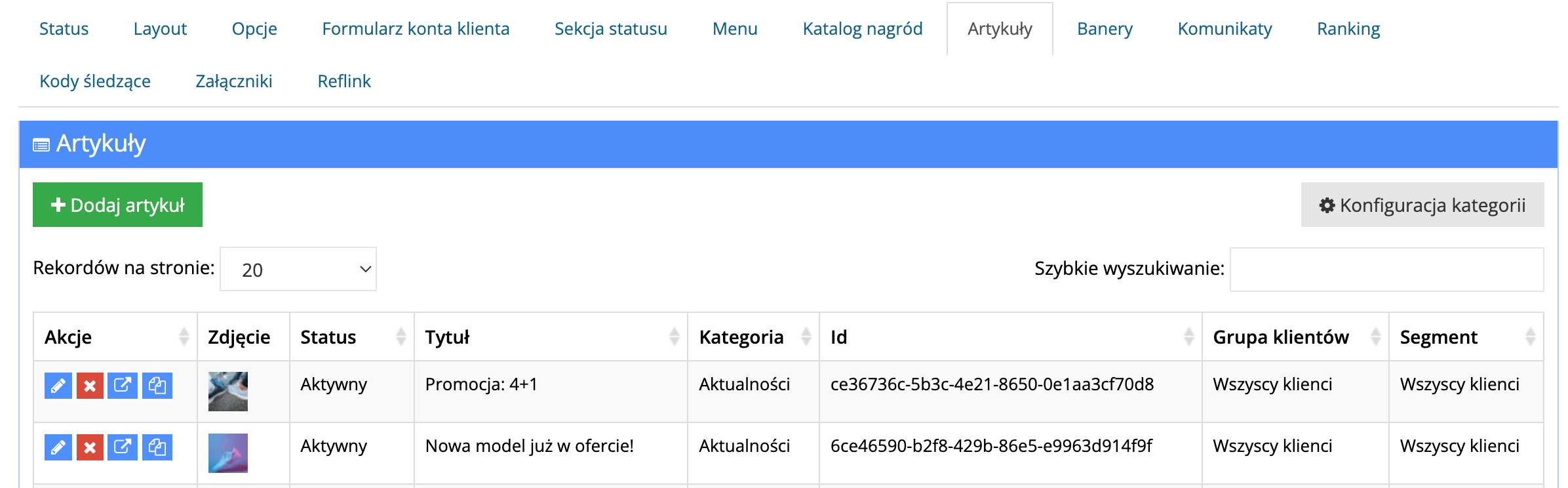 Lista artykułów Loyalty Starter