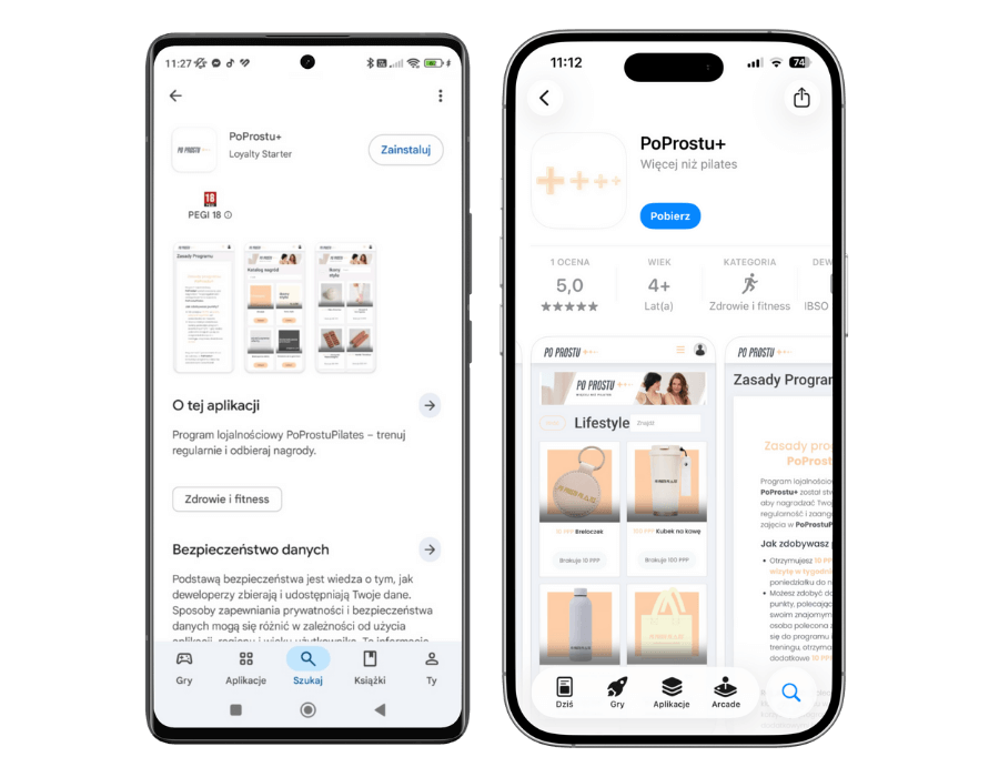 aplikacja lojalnościowa poprostupilates w sklepach