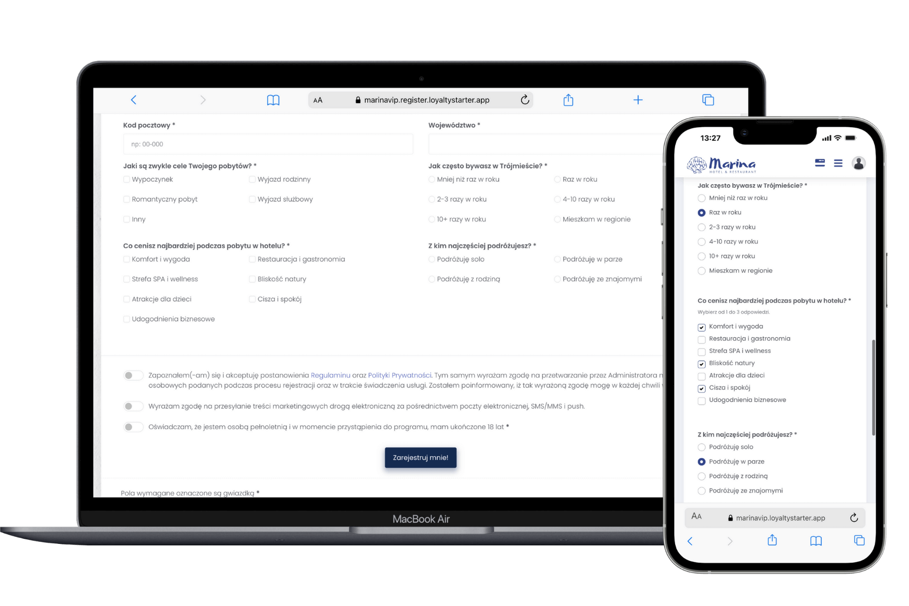 formularz rejestracyjny - dane z programu lojalnościowego