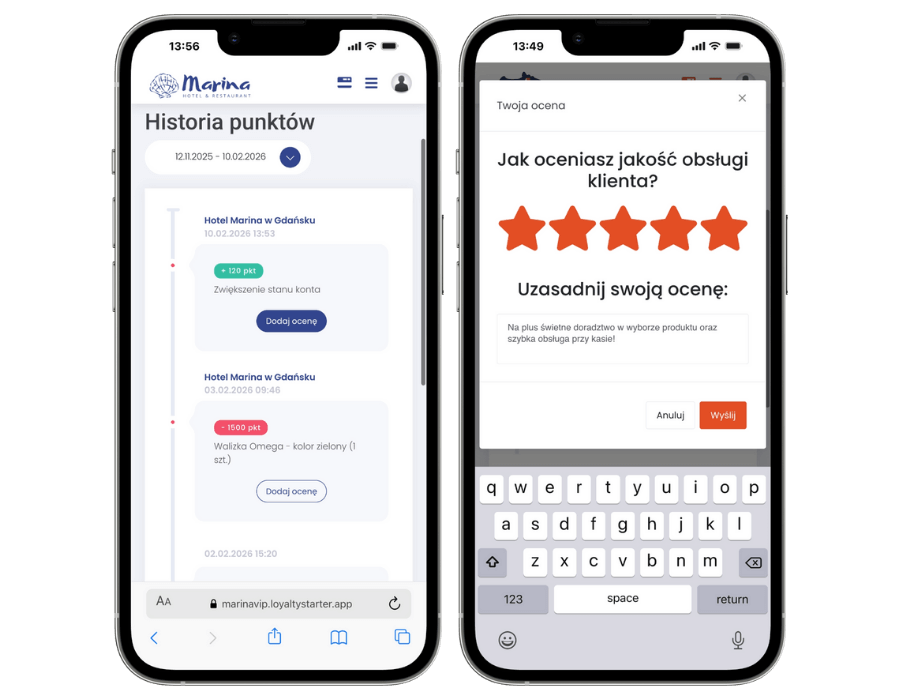 oceny klientów - dane z programu lojalnościowego