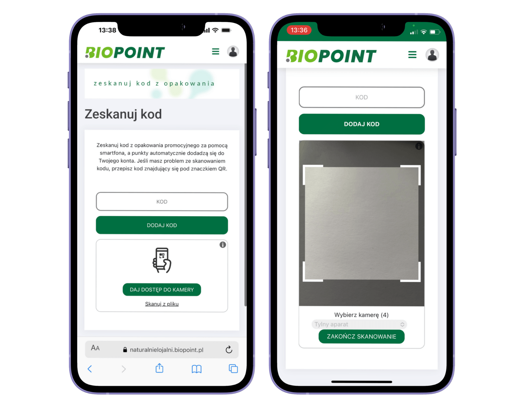 skanowanie kodów QR biopoint