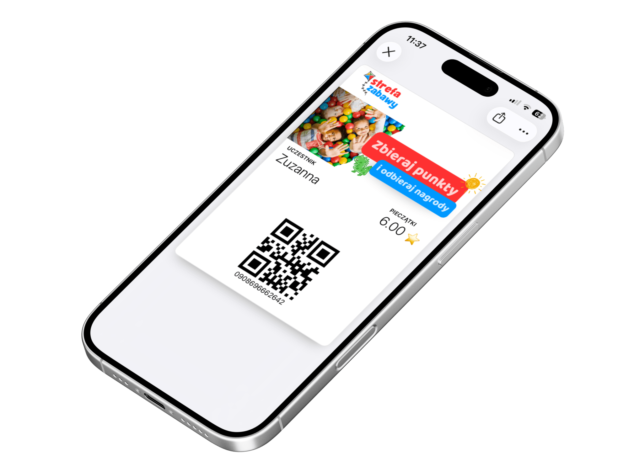 karta lojalnościowa w telefonie dla sali zabaw