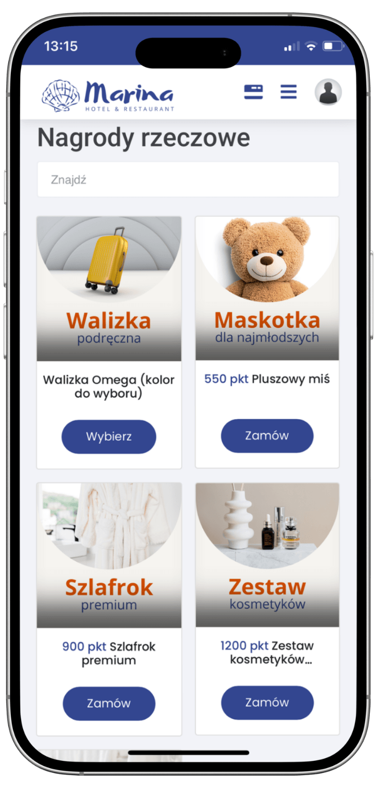 katalog nagród w aplikacji lojalnościowej