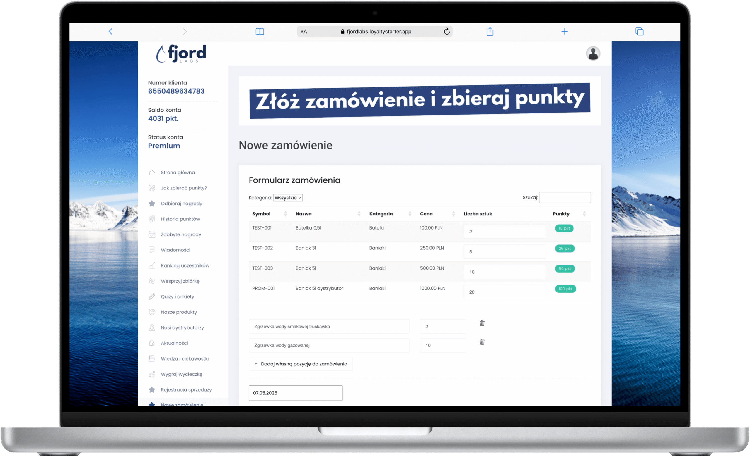 formularz zamówień w programie lojalnościowym B2B